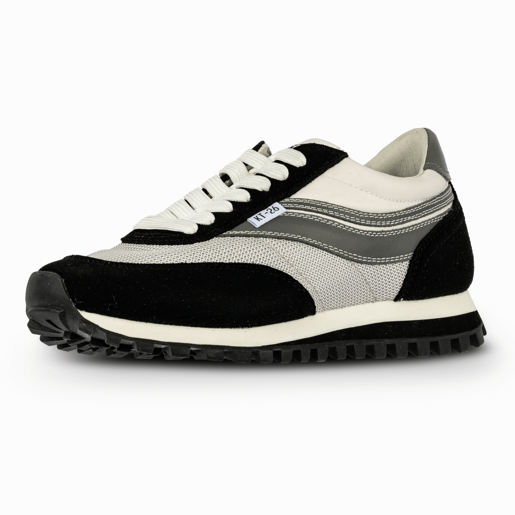 Osaga Men's White, Black & Gray Retro Sneakers KT-26 Monochrome left angle shoe view