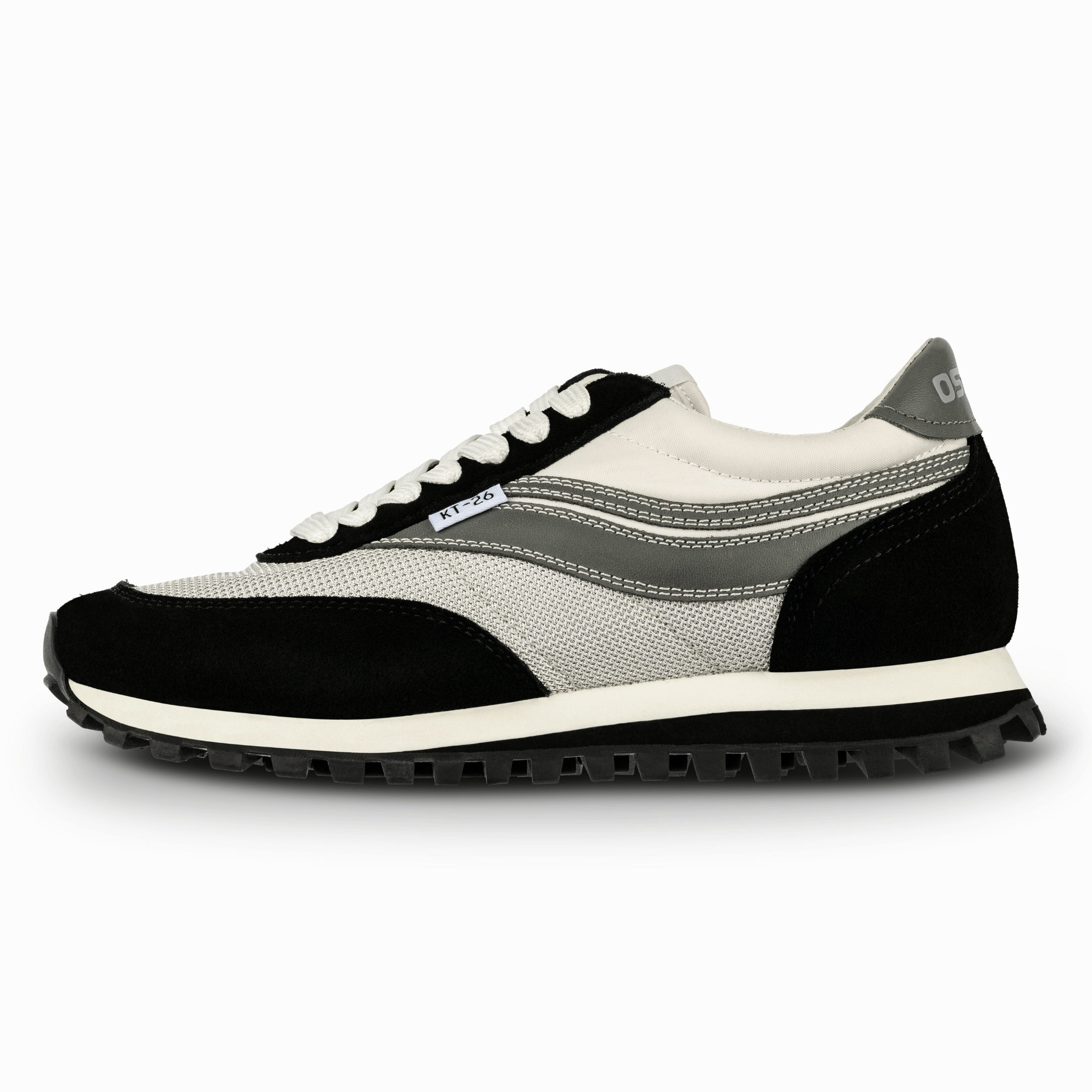 Osaga Men's White, Black & Gray Retro Sneakers KT-26 Monochrome left shoe profile