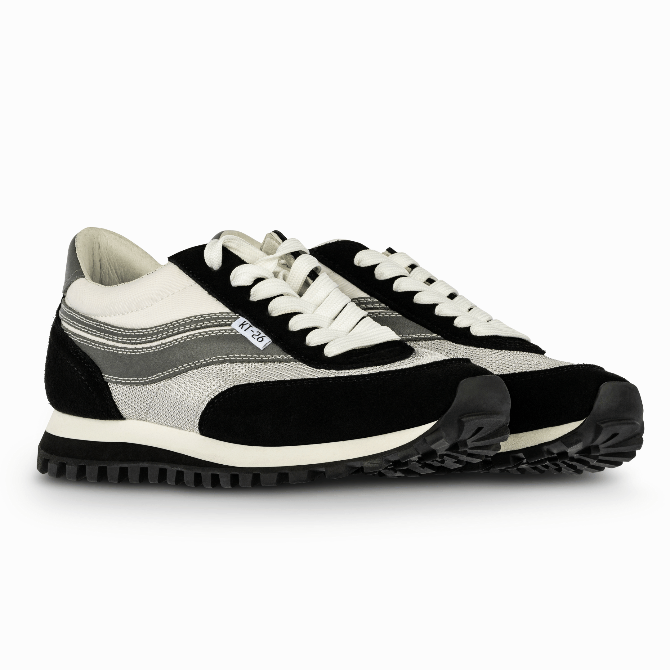 Osaga Men's White, Black & Gray Retro Sneakers KT-26 Monochrome shoe pair