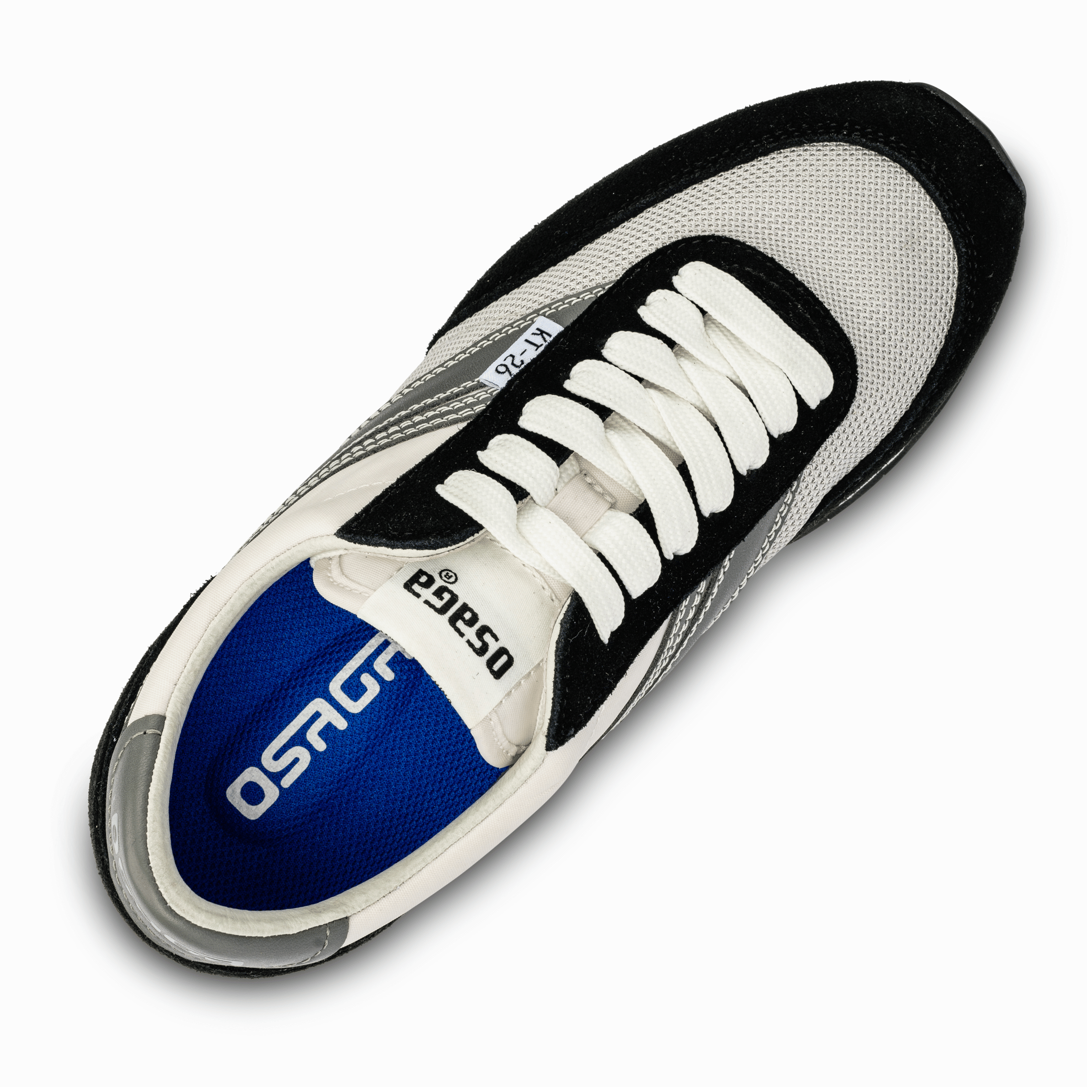 Osaga Men's White, Black & Gray Retro Sneakers KT-26 Monochrome topdown view