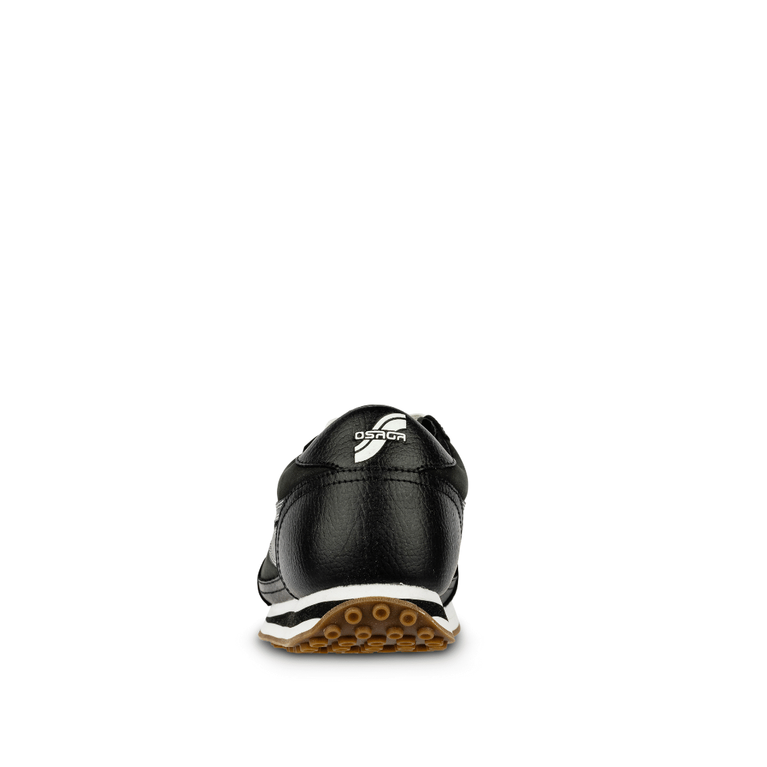 back view of osaga 80 black sneaker with logo