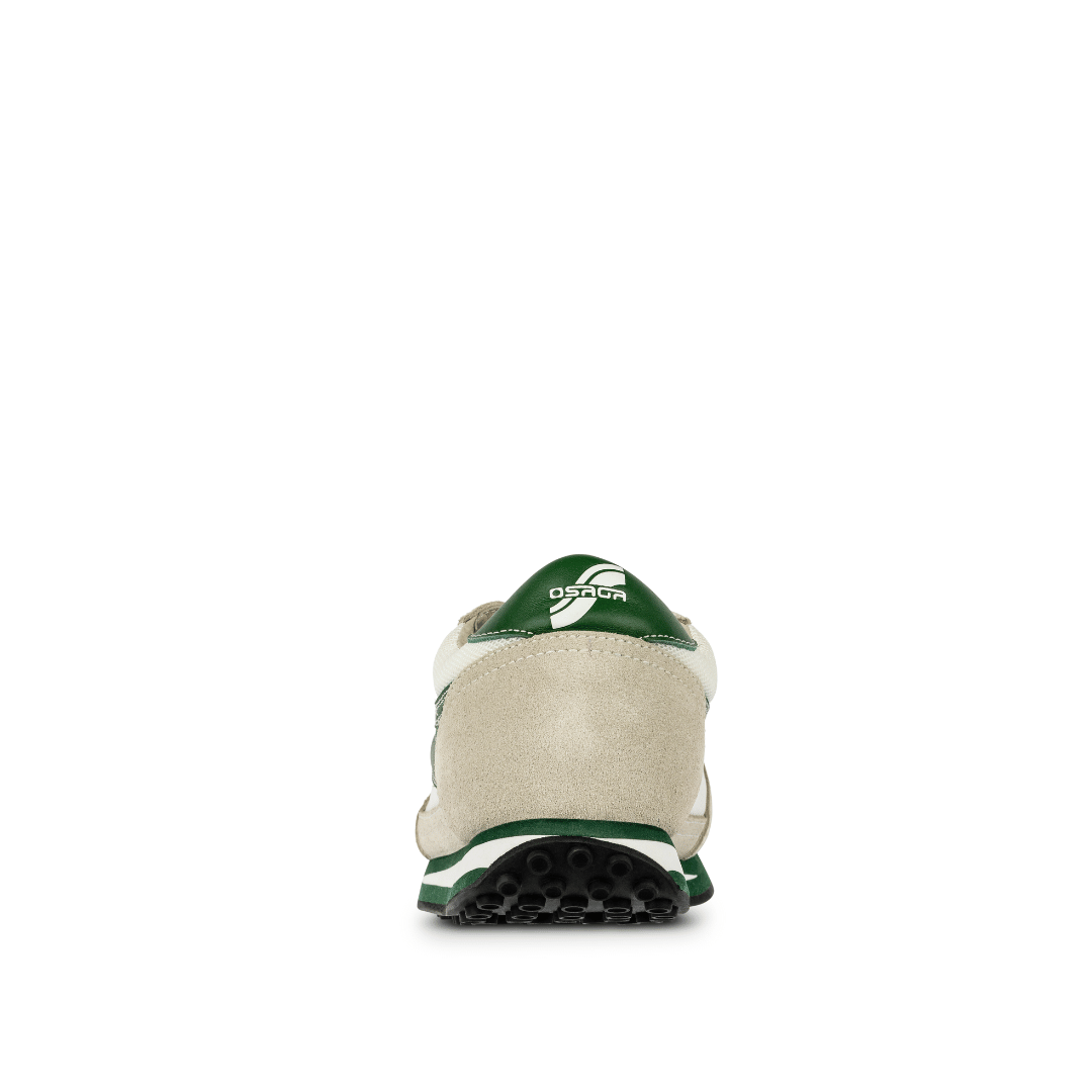 back view of osaga 80 green sneaker with logo