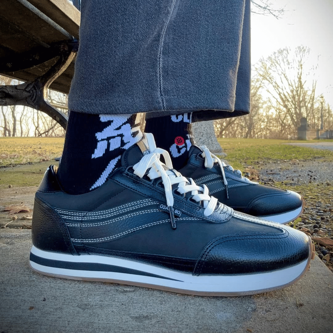 Osaga 80 Unisex Black Leather Retro Sneaker