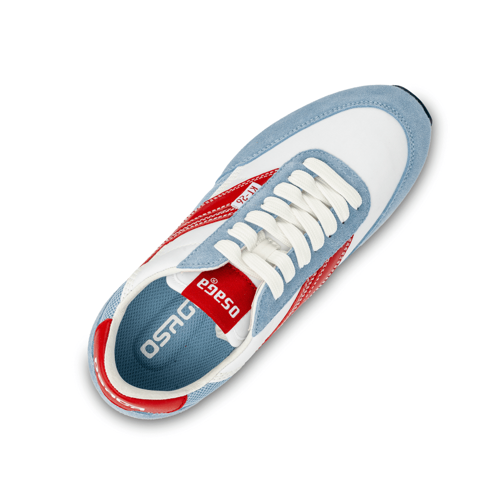 Osaga KT-26 sneaker top-down view showing laces and red stripe detail