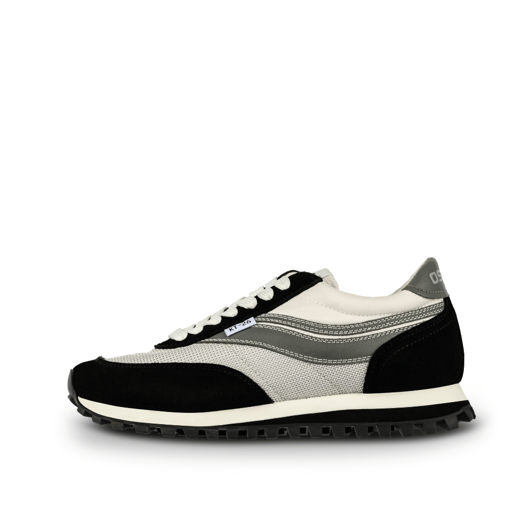 osaga KT-26 left profile black and white suede shoe