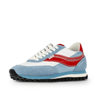 Osaga KT-26 retro sneaker side view of red, blue, and white colorway on a white background